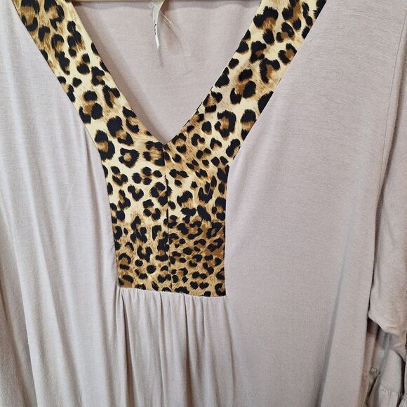 Voll Womens Tunic Tops Sz 3XL Tan Green Cheetah Print V Neck 3/4 Sleeve Lot Of 2 - Picture 6 of 15